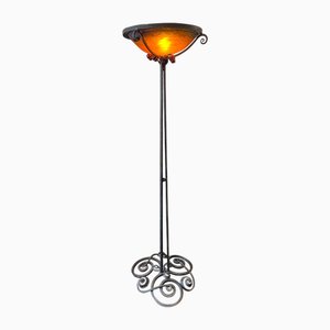 Art Nouveau Wrought Iron Floor Lamp by Jules Cayette and Charles Schneider, 1920s