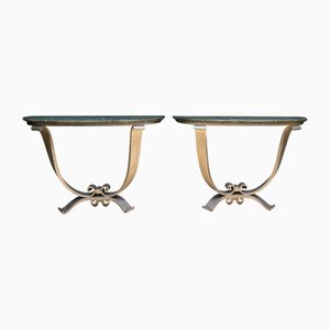 Jules Leleu zugeschriebene französische Art Deco Konsolentische, 1930er, 2er Set