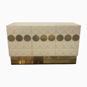 Italian White Pickle Lacquer and Brass Cabinet, 1980s