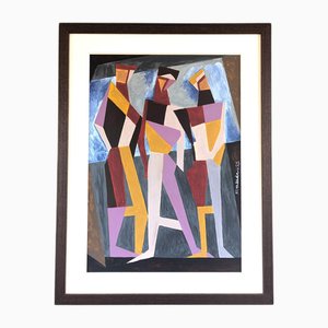 Tres figuras de pie, pintura de acrílico, enmarcado