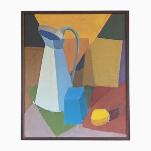 Geometric Still Life, Oil on Board, Framed