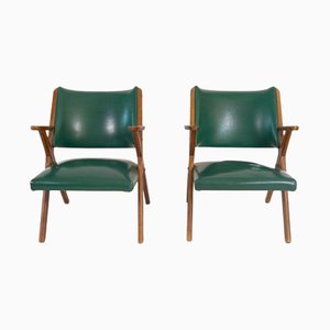 Fauteuils Vintage en Bois et Skaï Vert de Dal Vera, 1960s, Set de 2