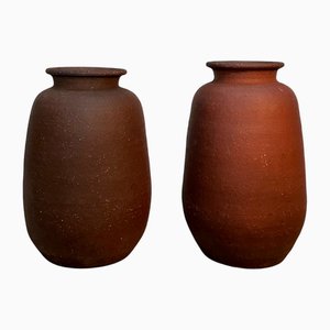 Large Handcrafted Terracotta Ceramic Floor Vases, Germany, 1950s, Set of 2