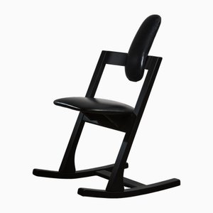 Sedia ergonomica in pelle nera di Peter Opsvik per Stokke, 1983