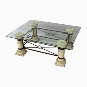 Postmodern Rectangular Coffee Table with Crystal Glass Top