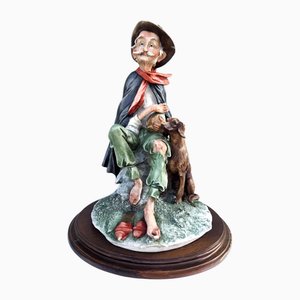 Ceramic Sculpture of Aged Gentleman and Pet by G Armani for Capodimonte, 1960s