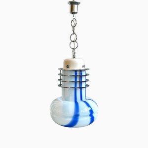 Lámpara colgante italiana era espacial en forma de remolino de cristal de Murano y cromo de Mazzega, años 60