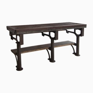 Industrial Wabi-Sabi Cast Iron and Wood Console Worktable, 1920s