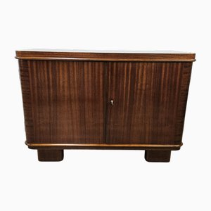 Low Sideboard in Walnut Feather with Internal Shelves and Drawers, 1950