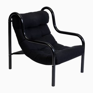 Sling Chair aus Stahlrohr und schwarzem Canvas