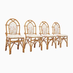 Rattan and Fabric Chairs by Achille Ripamonti, 1980s, Set of 4