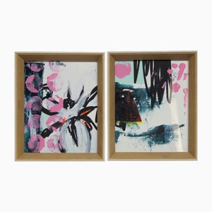 Lola Galanes, Compositions, 2009, Acrylic & Mixed Media on Cardboard, Framed, Set of 2
