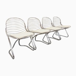Vintage Italian Chairs in Chrome Metal and Looped Fabric Pad by Gastone Rinaldi, 1970s, Set of 4
