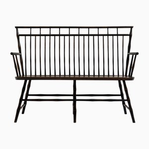 Vintage Wooden Spindle Back Settee in Faux Bamboo, 1960s