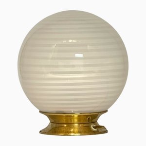 Vintage Table Lamp with Swirl Glass Globe and Brass Base, 1970s