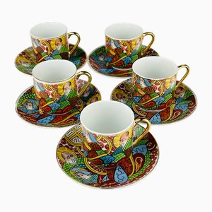 Japanese Lithophane Geisha Coffee Service in Porcelain, 1950s, Set of 10