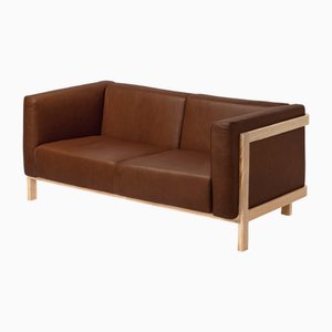 Canapé 2 Places Minimaliste Moderne en Frêne et Cuir par Julien Renault