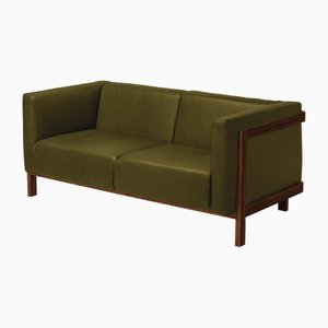 Canapé Deux Places Moderne Minimaliste en Noyer et Cuir par Julien Renault