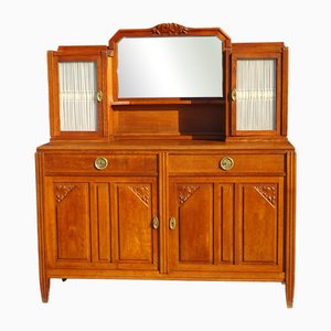 Vintage Oak Buffet with Sentry Boxes and Mirror