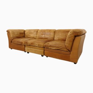 Divano modulare vintage in pelle, anni '70, set di 3