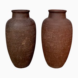 Grands Vases Artisanaux en Forme d'Amphore en Céramique Terre Cuite, Allemagne 1950s, Set de 2