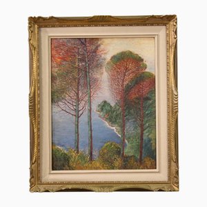 Artista italiano, paisaje, 1950, pintura al óleo, enmarcado