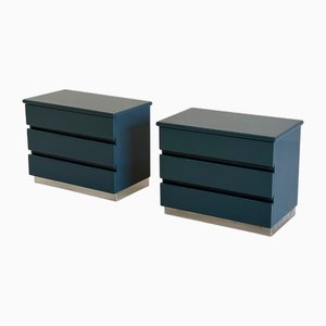 Blau lackierte Italienische Nachttische mit Chromdetails, 2er Set