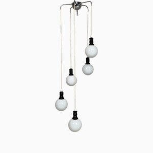 Lampada a sospensione Cascade con 5 sfere in vetro bianco, anni '70