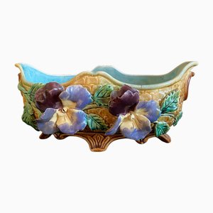 Französischer Stiefmütterchen-Übertopf aus Majolika, 1890er