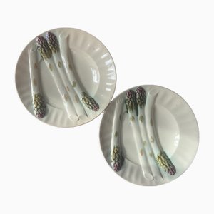French Majolica Asparagus Plates by Keller & Guérin Luneville, 1890s, Set of 2