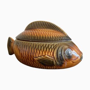 Vintage Majolica Fish Tureen by Sarreguemines, 1950s