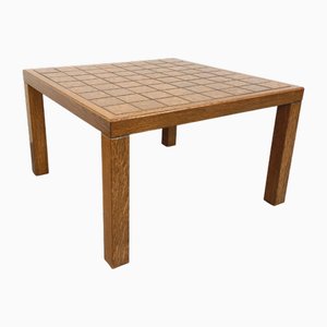 Vintage Square Coffee Table in Oak and Ceramic, 1960s