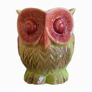 French Majolica Owl Pitcher, 1960s