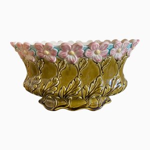 Art Nouveau French Majolica Planter by De Bruyn Fives Lille, 1890s