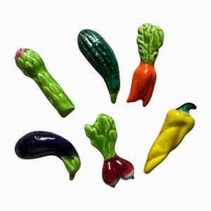Vintage Majolica Vegetables Knife Rests, 1960s, Set of 6
