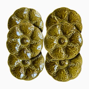 French Majolica Oyster Plates by Gien, 1950s, Set of 6