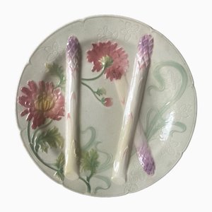 Französischer Majolika Spargelteller im Jugendstil von Keller & Guérin Saint Clément, 1920er