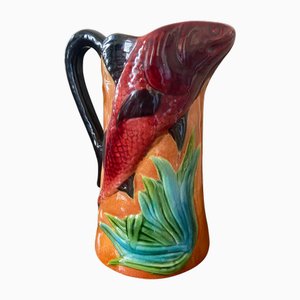 Small French Majolica Fish Pitcher by Poet Laval, 1890s