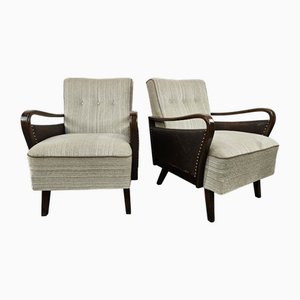 Set of Art Deco Armchairs in Walnut with Leather and Fabric, 1940s
