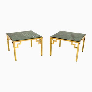 Vintage French Brass Marble Top Side Tables, 1970, Set of 2