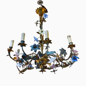 Lampadario da chiesa in porcellana e ottone, Francia, anni '20