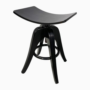 Italian Art Deco Black Wooden Stool, Early 1900s