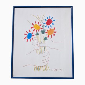 Plastic & Paper Bouquet of Peace Lithographic Poster from Wizards & Genius attributed to Picasso, Switzerland, 1990s