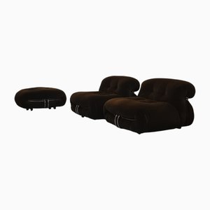 Set of Soriana Chairs and Pouf by Tobia & Afra Scarpa for Cassina, 1969, Set of 3