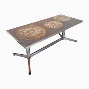 Vintage Coffee Table in Ceramic and Chrome Metal, 1970s
