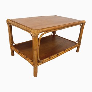 Table Basse Vintage en Rotin et Bois, 1960s