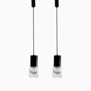 Murano Glas & Schwarzes Metall Hängelampen von Gino Sarfatti für Seguso, 1950er, 2er Set