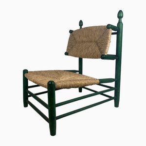 French Straw Rush Low Lounge Chair in the style of Charles Dudouyt, 1950s