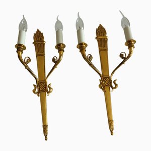 Empire Brass Figural Flame Wall Lamps, 1940s, Set of 2