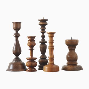 Portacandele in legno, Scandinavia, set di 5